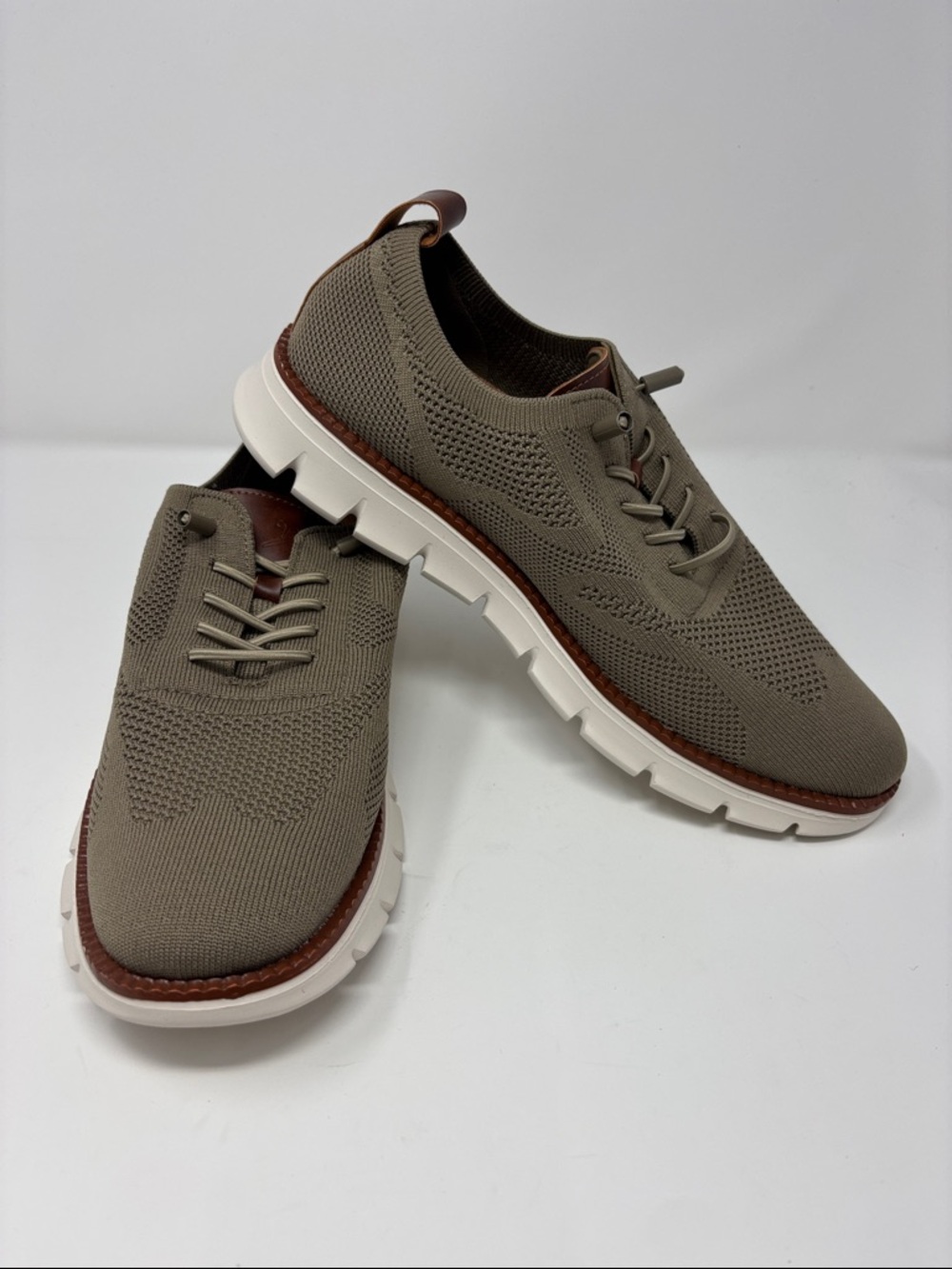 Breeze Men's Knit Lace-Up Casual Shoes in Olive with White Sole 43